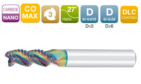 CO-MAX Roughing Flat End Mill 3-Flute 27°