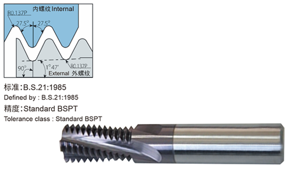 BSPT-55° 英制标准锥管螺纹 整体合金螺纹铣刀